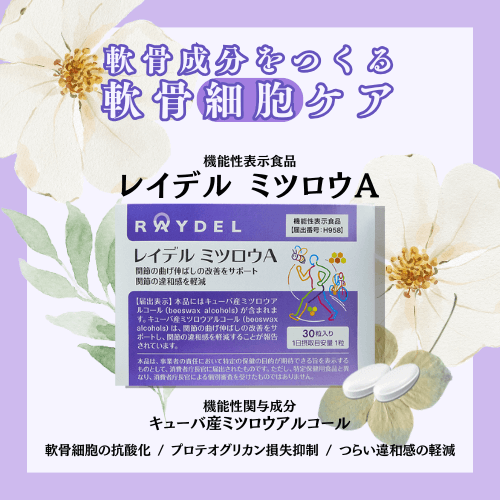 プロテオグリカンをつくる軟骨細胞をケアするキューバ産ミツロウアルコール配合のレイデルミツロウA